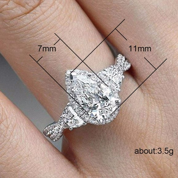 925 Sterling Silver Pear Cut White Sapphire Ring - Picture 2 of 5